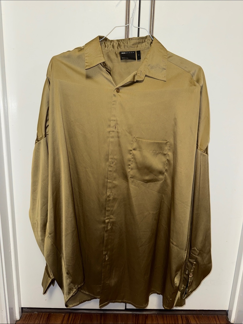 Men's Relaxed Gold Satin Button-Up Shirt